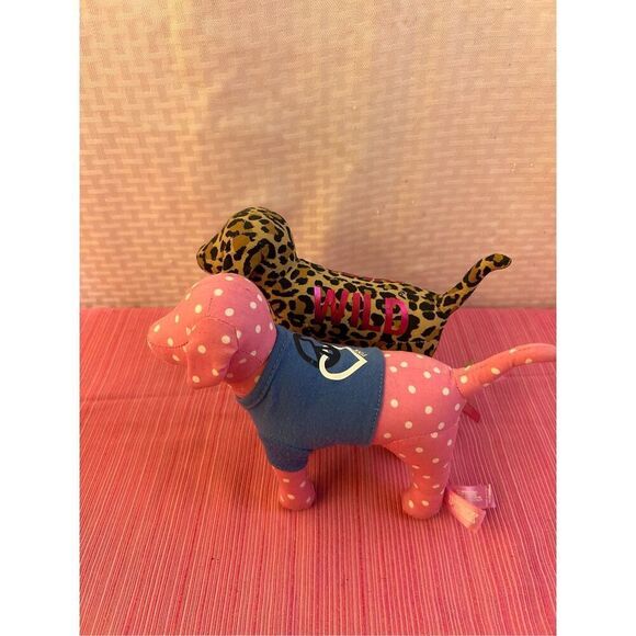 PINK Victoria's Secret Other - 2 VS Victoria Secret 9" plush pink dogs Black "Wild" Pink Dots Collectors lot